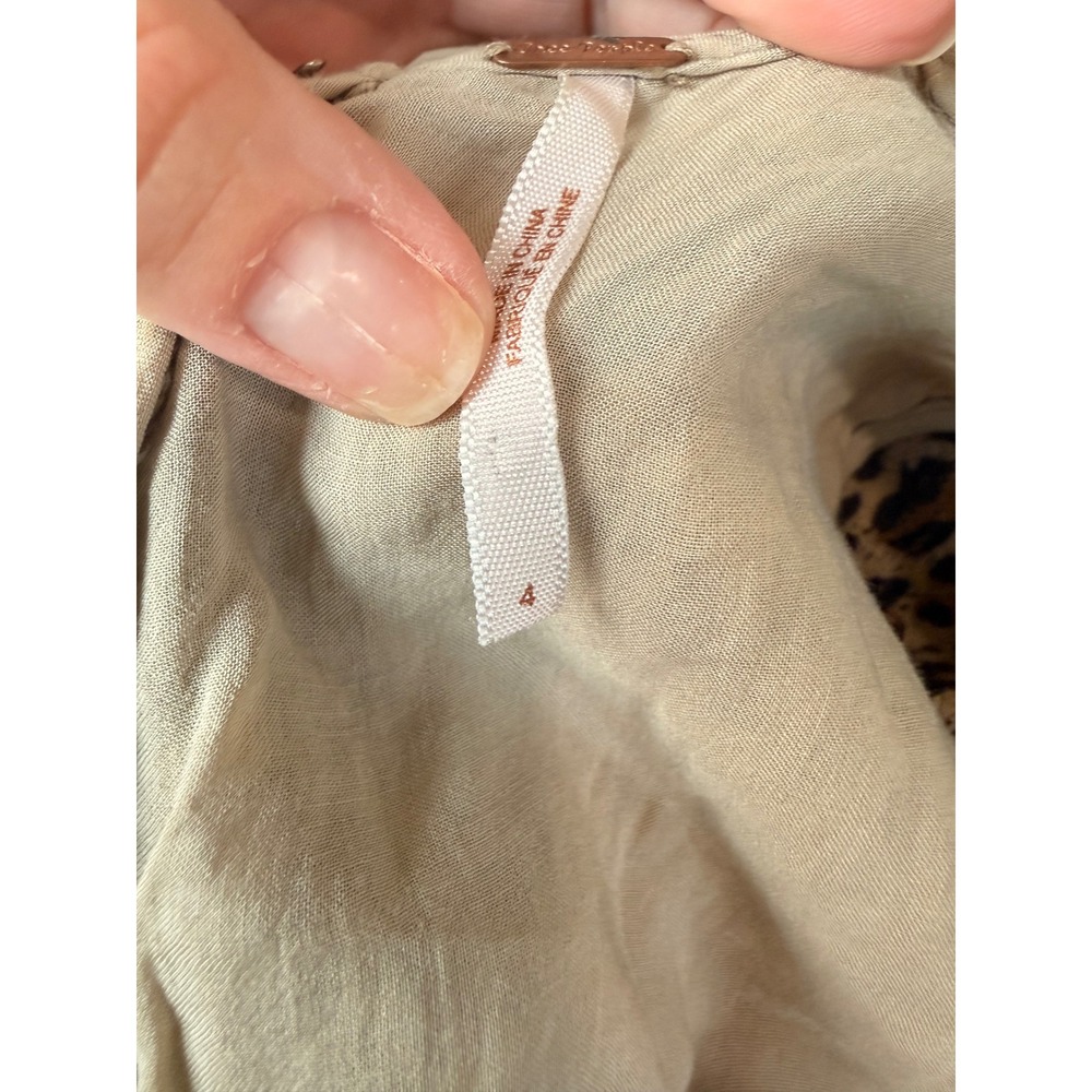 Free People Leopard Print Ombre Mini Dress Green Tan Crochet Waist 4 OB403212 - Picture 6 of 8